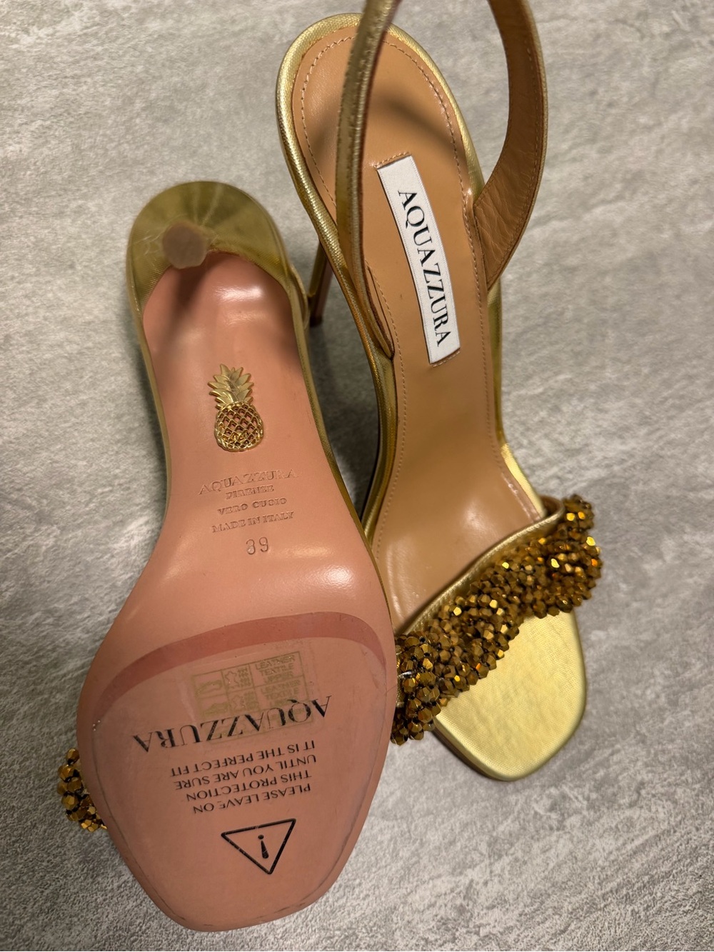 Aquazzura Metallic Gold Crystal-Embellished Slingback Heels - Picture 8 of 10